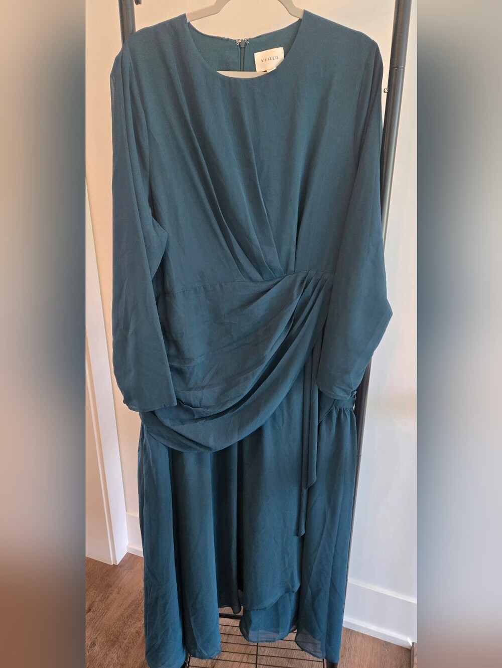Veiled modest midi/maxi dress in a deep teal (blue-green) color, size XXL / 56